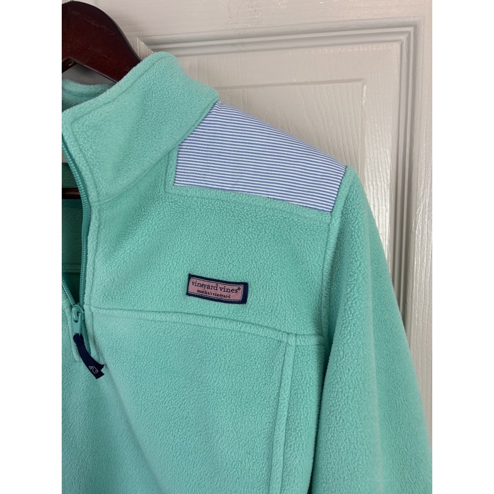 Vineyard Vines Fleece Pullover Women M Mint Green Excellent Seersucker Trim Zip - Picture 3 of 7
